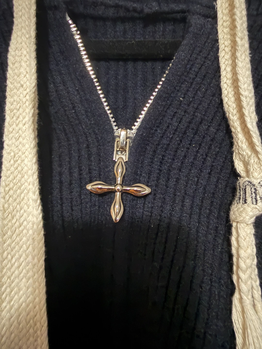 Black Knit Hoodie with Cross Zipper Pull - photo 2