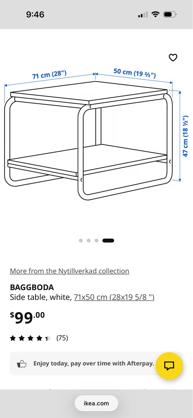 IKEA BAGGBODA Side Table White 71x50 cm