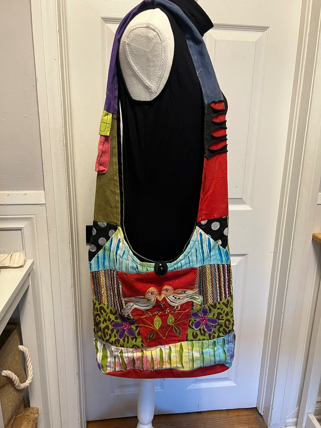 Bohemian Patchwork Shoulder Bag with Bird Appliqué - photo 2