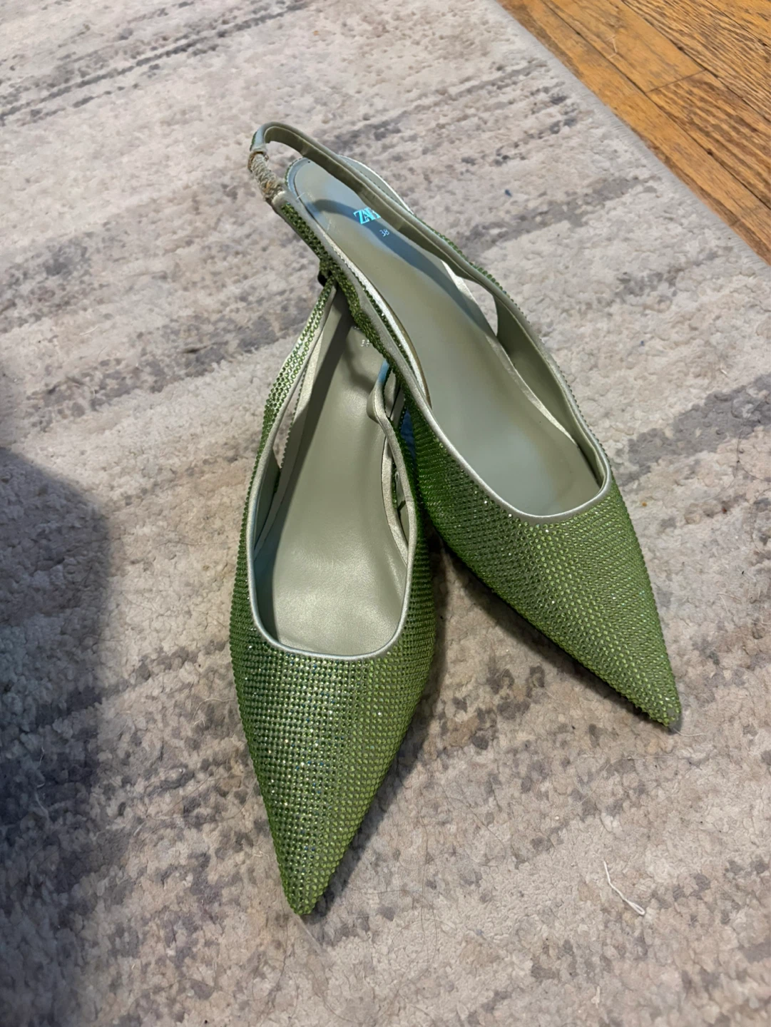 Zara Green Rhinestone Slingback Heels - photo 4