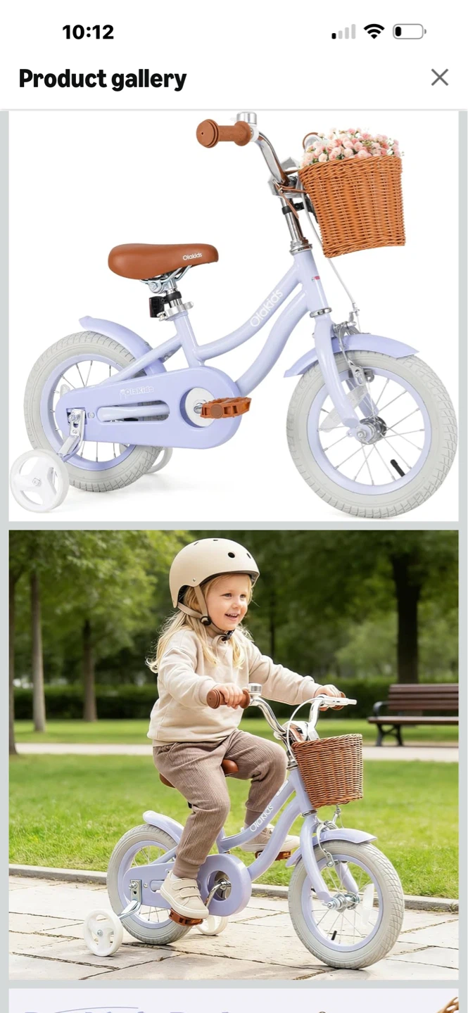 Olakids Kids Bike with Basket and Training Wheels - Purple