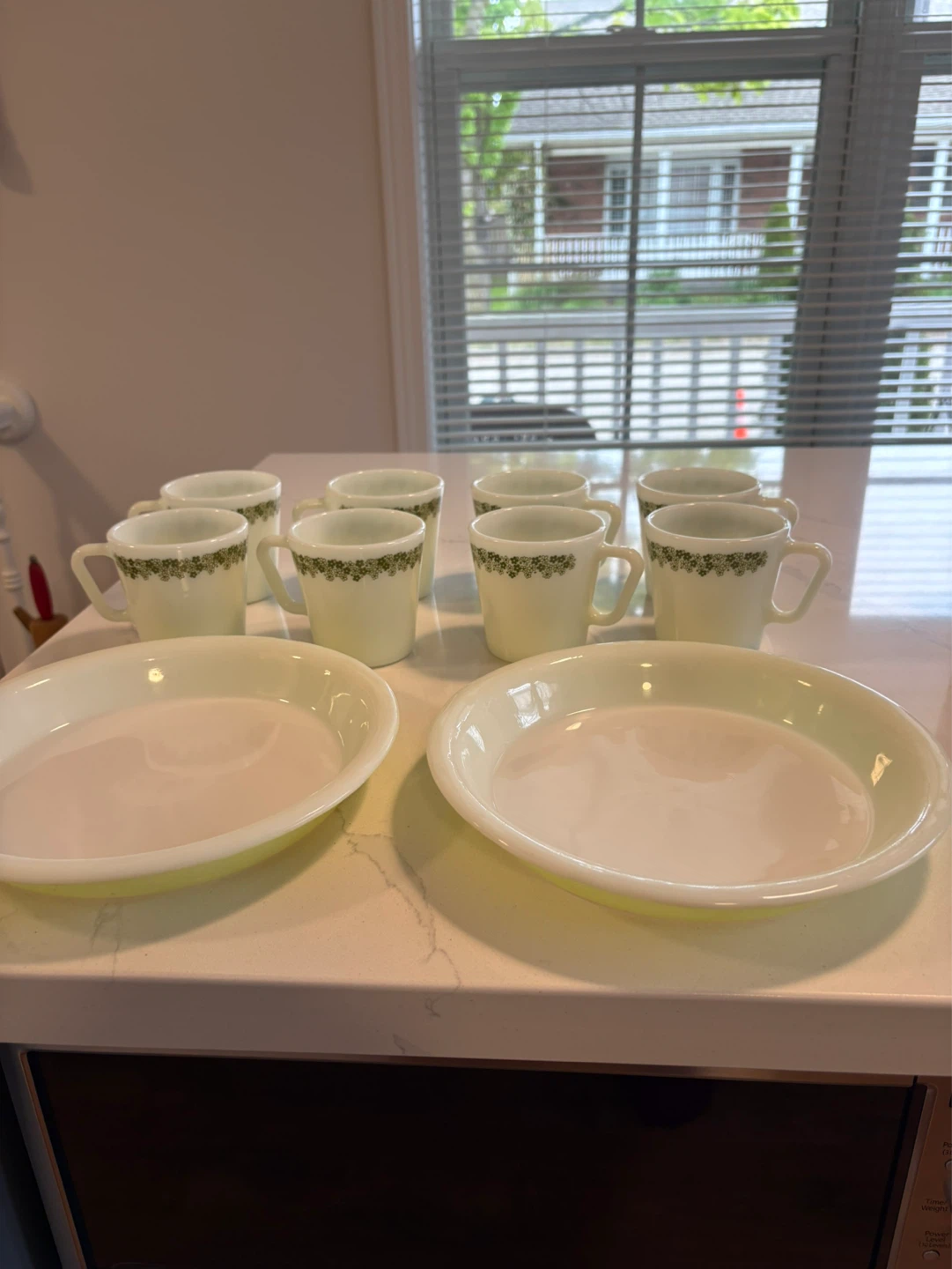 Vintage Pyrex Meadow Green Swirl Mugs and Plates Set