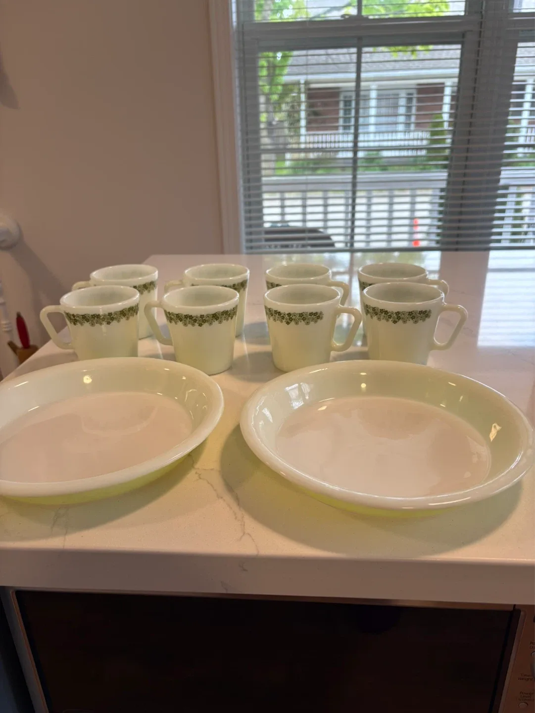 Vintage Pyrex Meadow Green Swirl Mugs and Plates Set