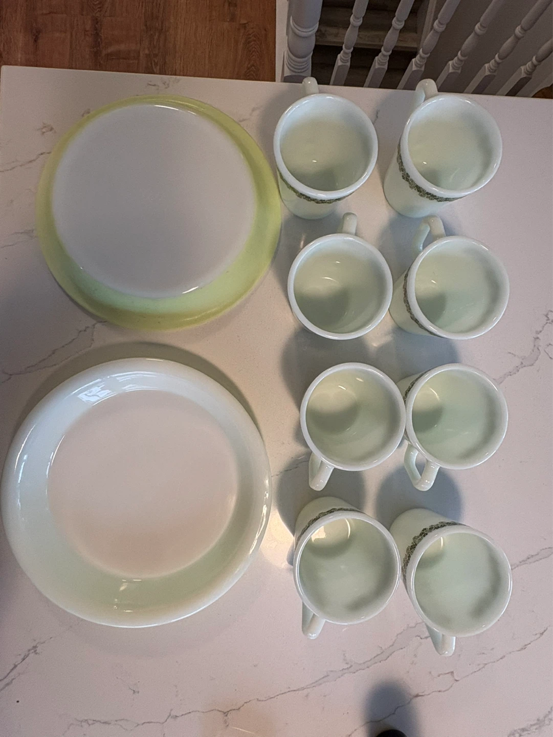 Vintage Pyrex Meadow Green Swirl Mugs and Plates Set - photo 4