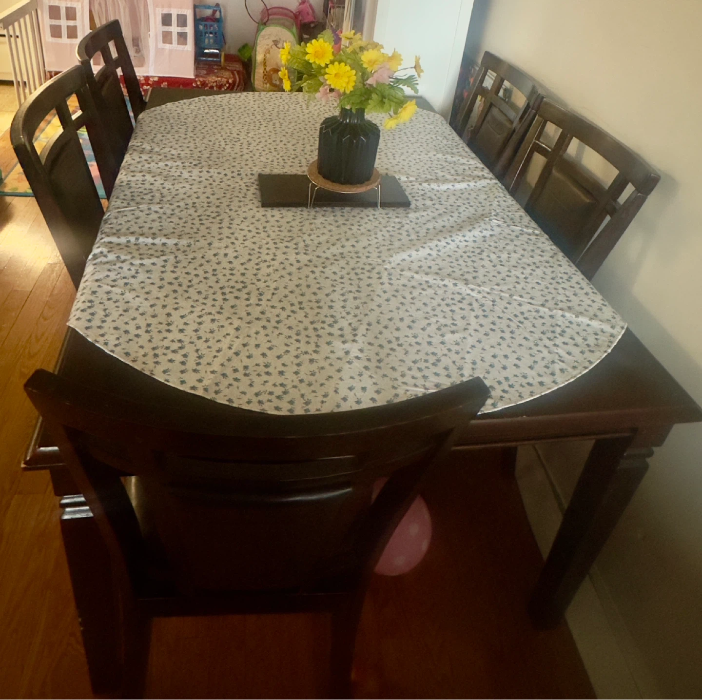 Dark Wood Dining Table with 5 Chairs