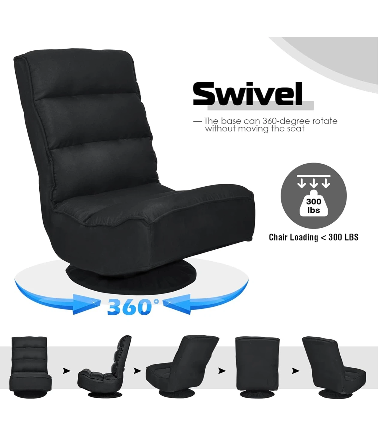 Black Swivel Floor Chair with 5-Position Adjustable Backrest - photo 3