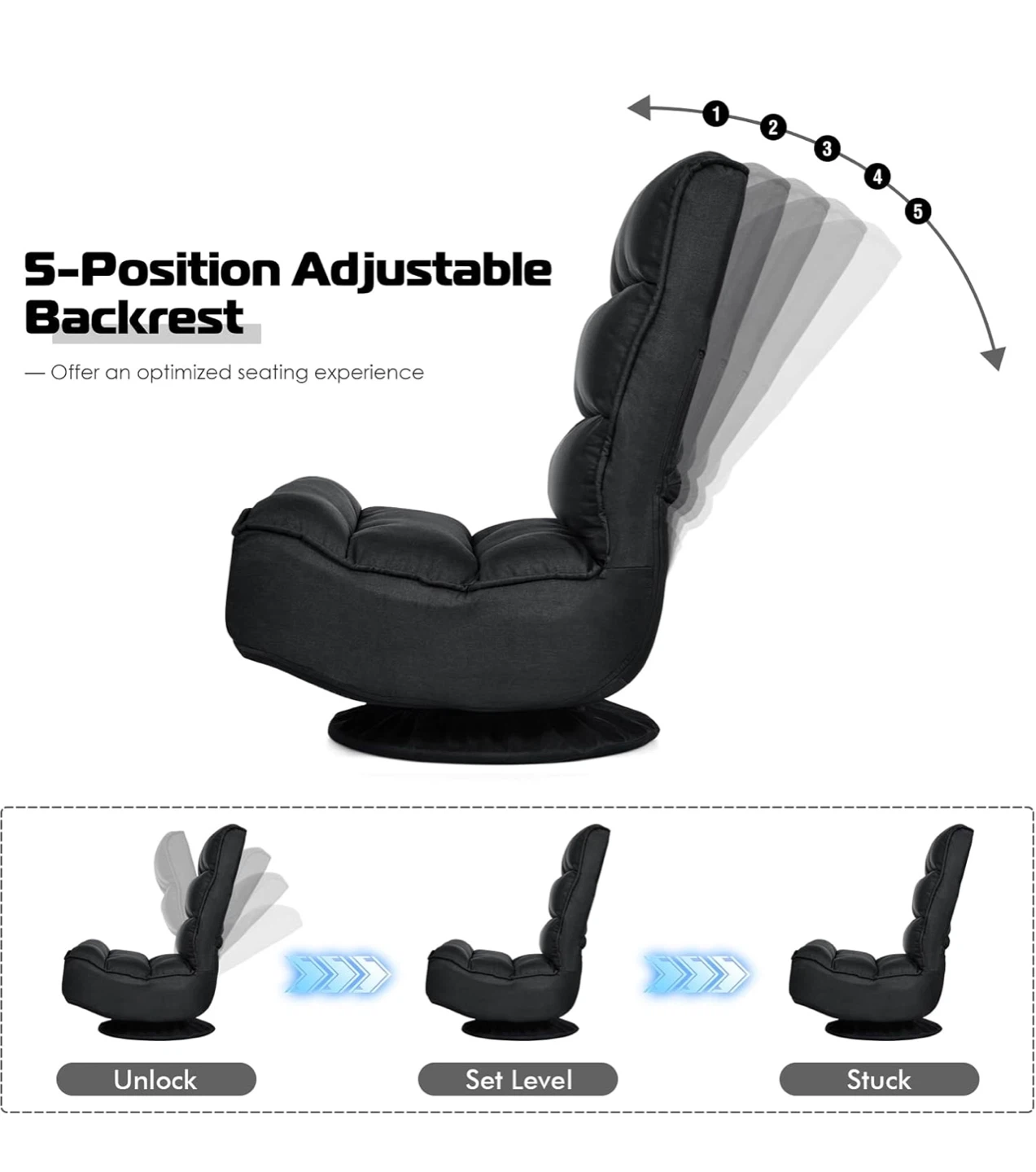 Black Swivel Floor Chair with 5-Position Adjustable Backrest - photo 2