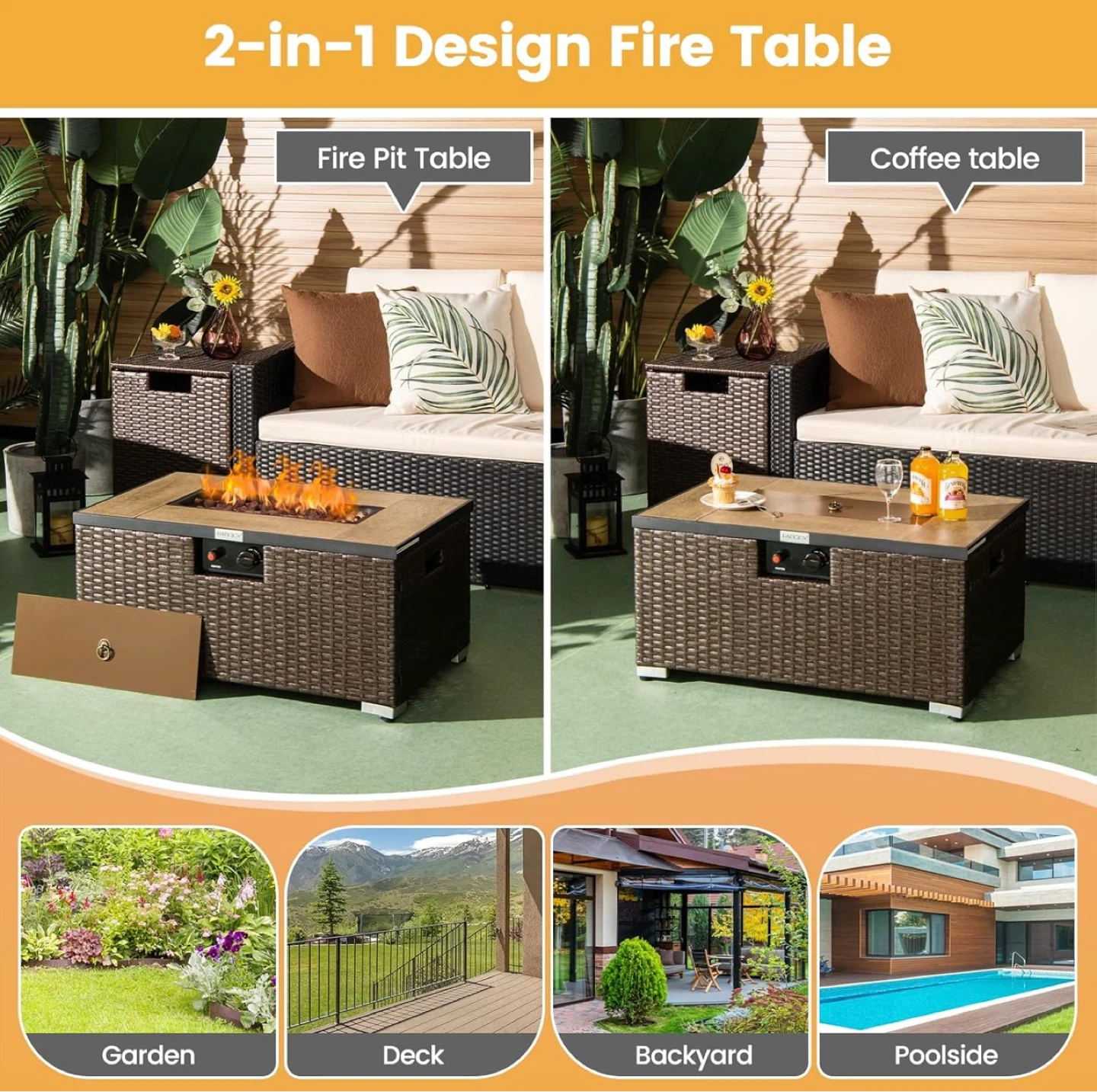 40,000 BTU Propane Fire Pit Table - 2-in-1 Design - photo 3