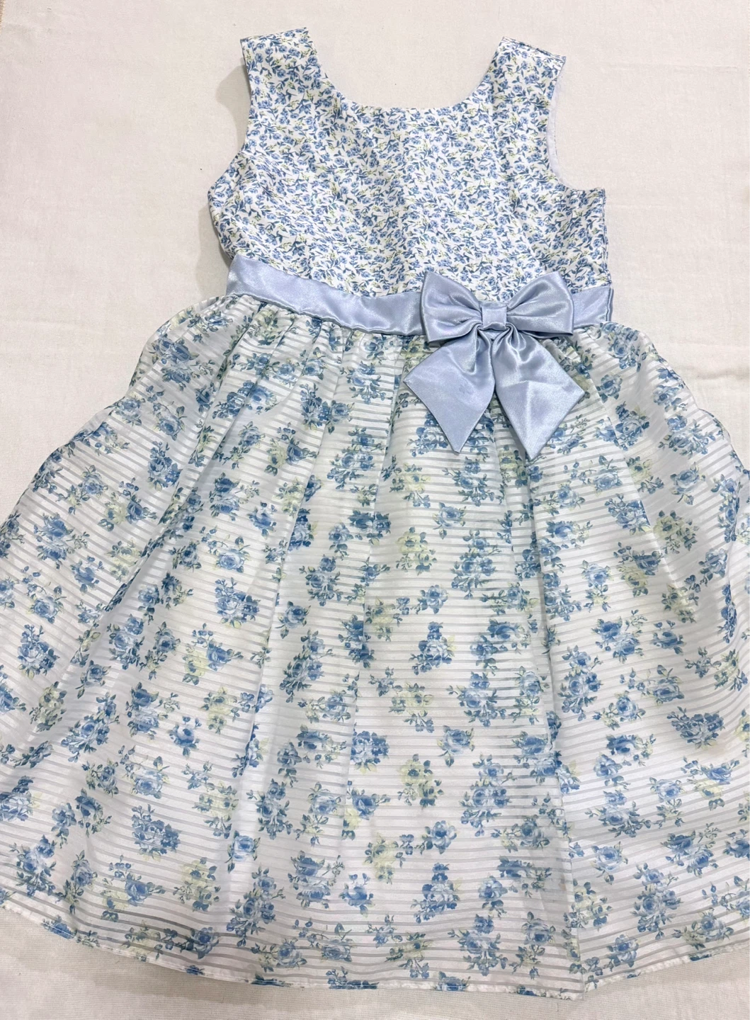 Girls Blue Floral Dress with Bow - photo 5