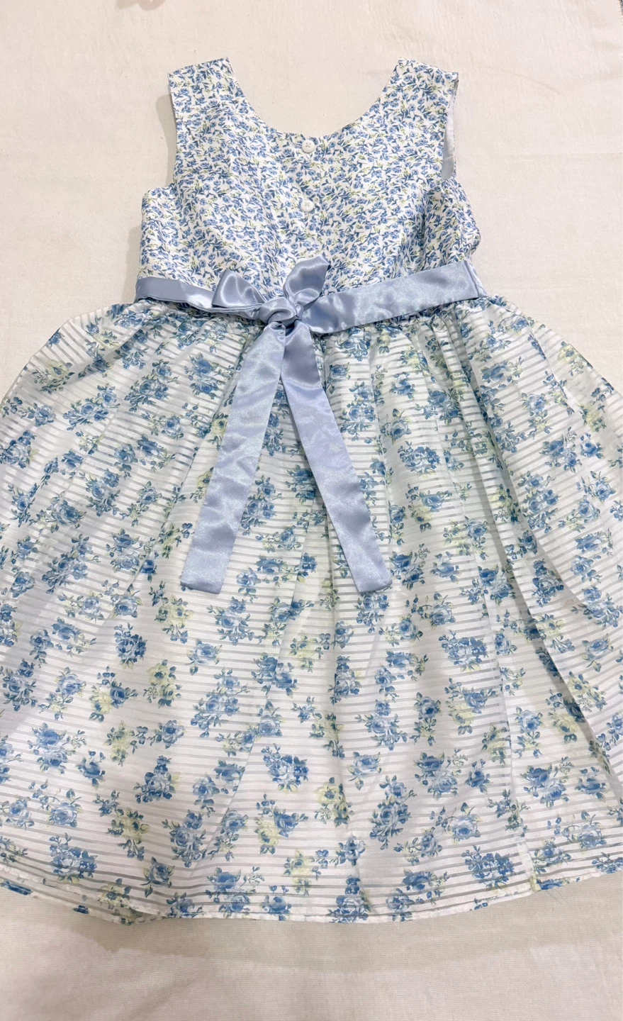 Girls Blue Floral Dress with Bow - photo 4