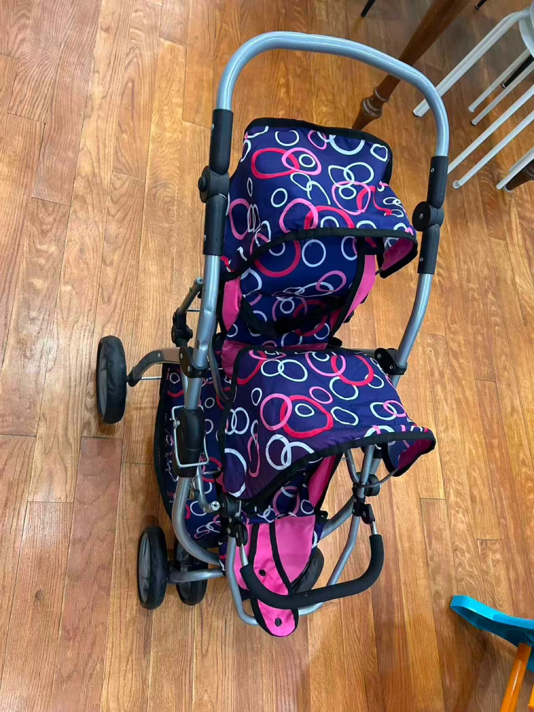 Doll Double Stroller Tandem Blue Pink Circles - photo 2