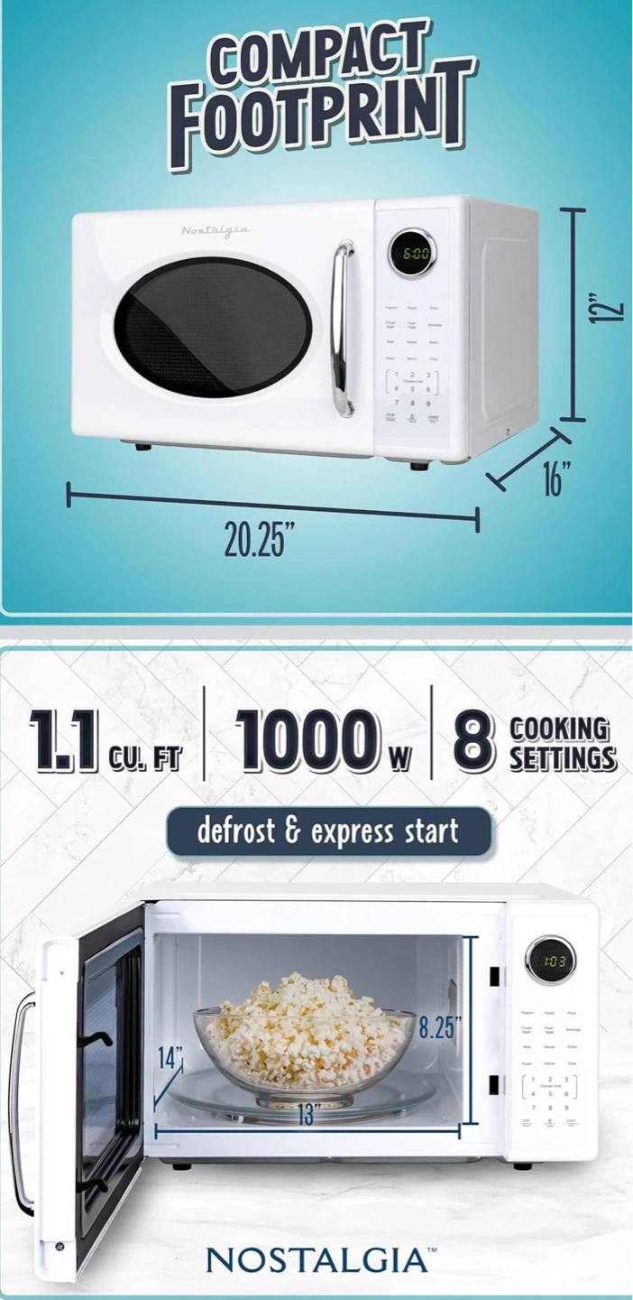 Nostalgia 1.1 Cu. Ft. 1000W Retro Microwave - White - photo 2