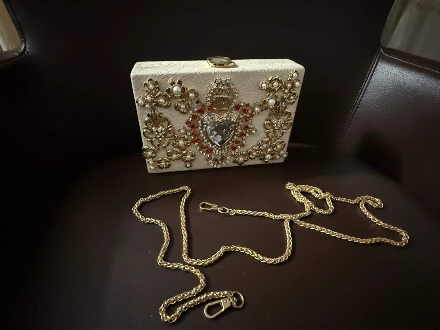 Embellished Clutch Evening Bag with Chain