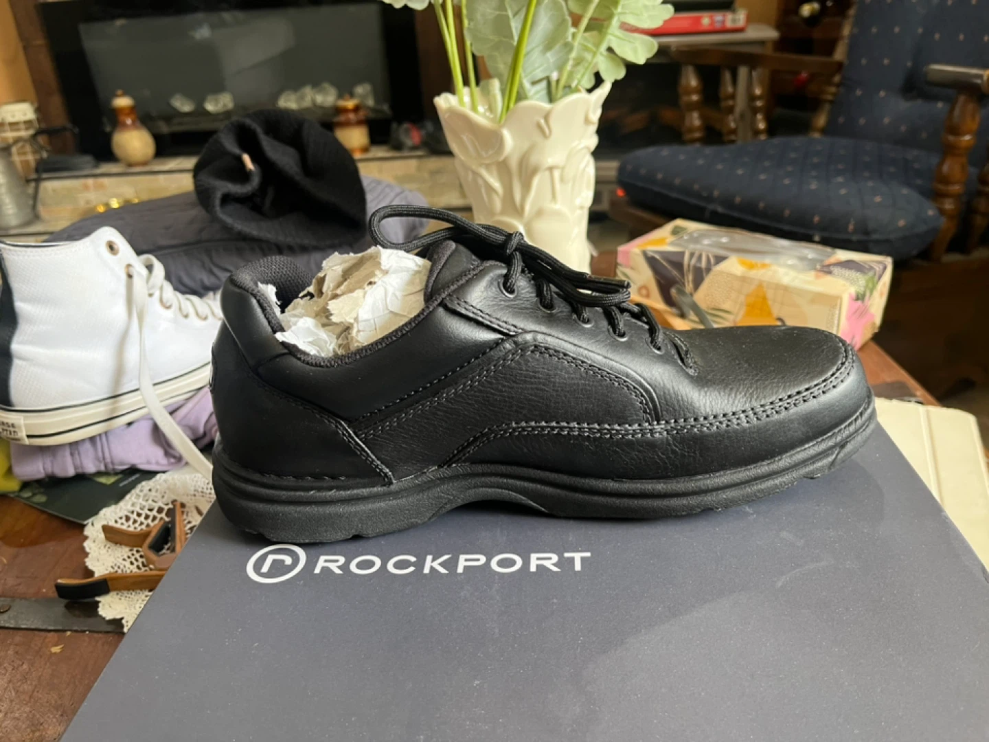 Rockport Black Leather Lace-Up Shoes