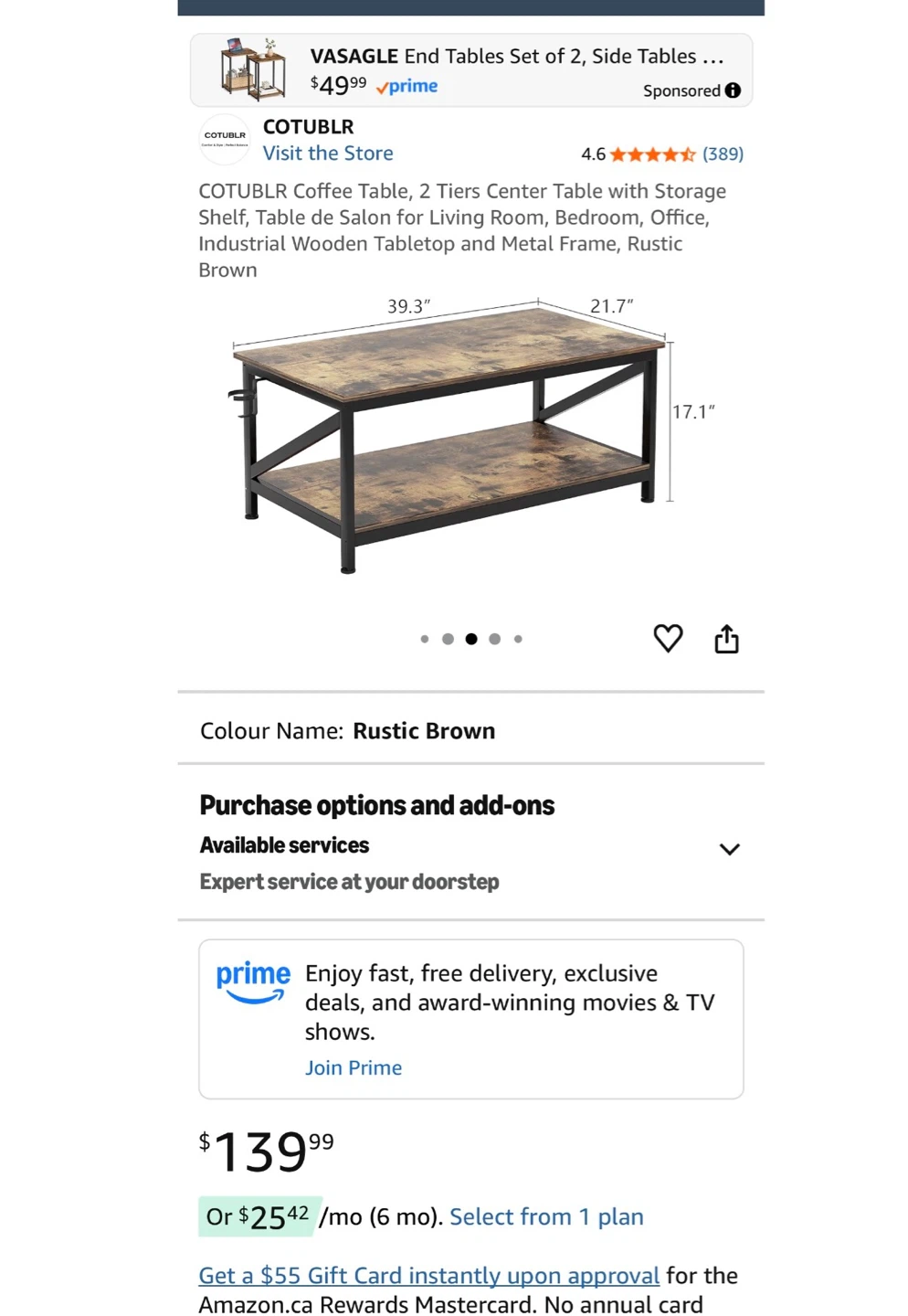 COTUBLR 2 Tiers Coffee Table with Storage Shelf - photo 3