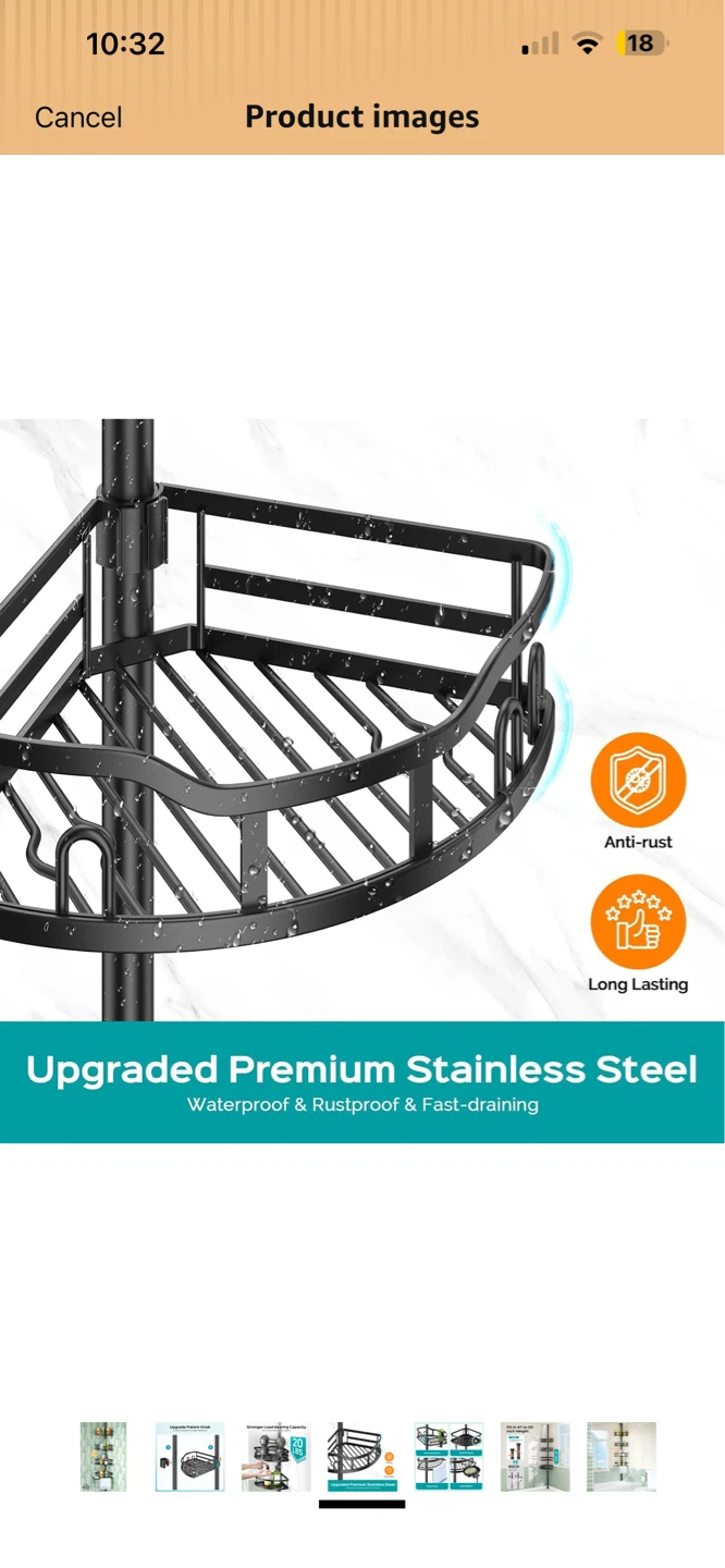 NEW! HAMITOR Corner Shower Caddy Tension Pole Organizer - Black - photo 3