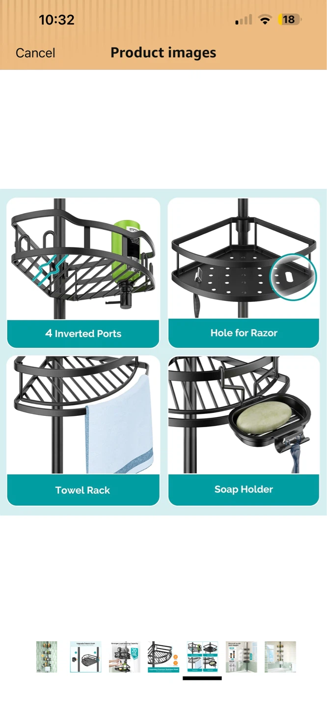 NEW! HAMITOR Corner Shower Caddy Tension Pole Organizer - Black - photo 4