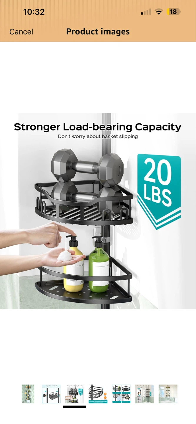 NEW! HAMITOR Corner Shower Caddy Tension Pole Organizer - Black - photo 2