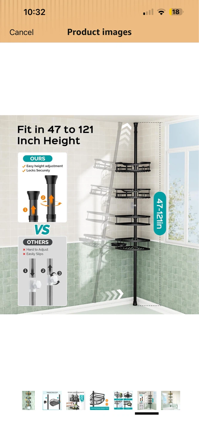NEW! HAMITOR Corner Shower Caddy Tension Pole Organizer - Black - photo 5