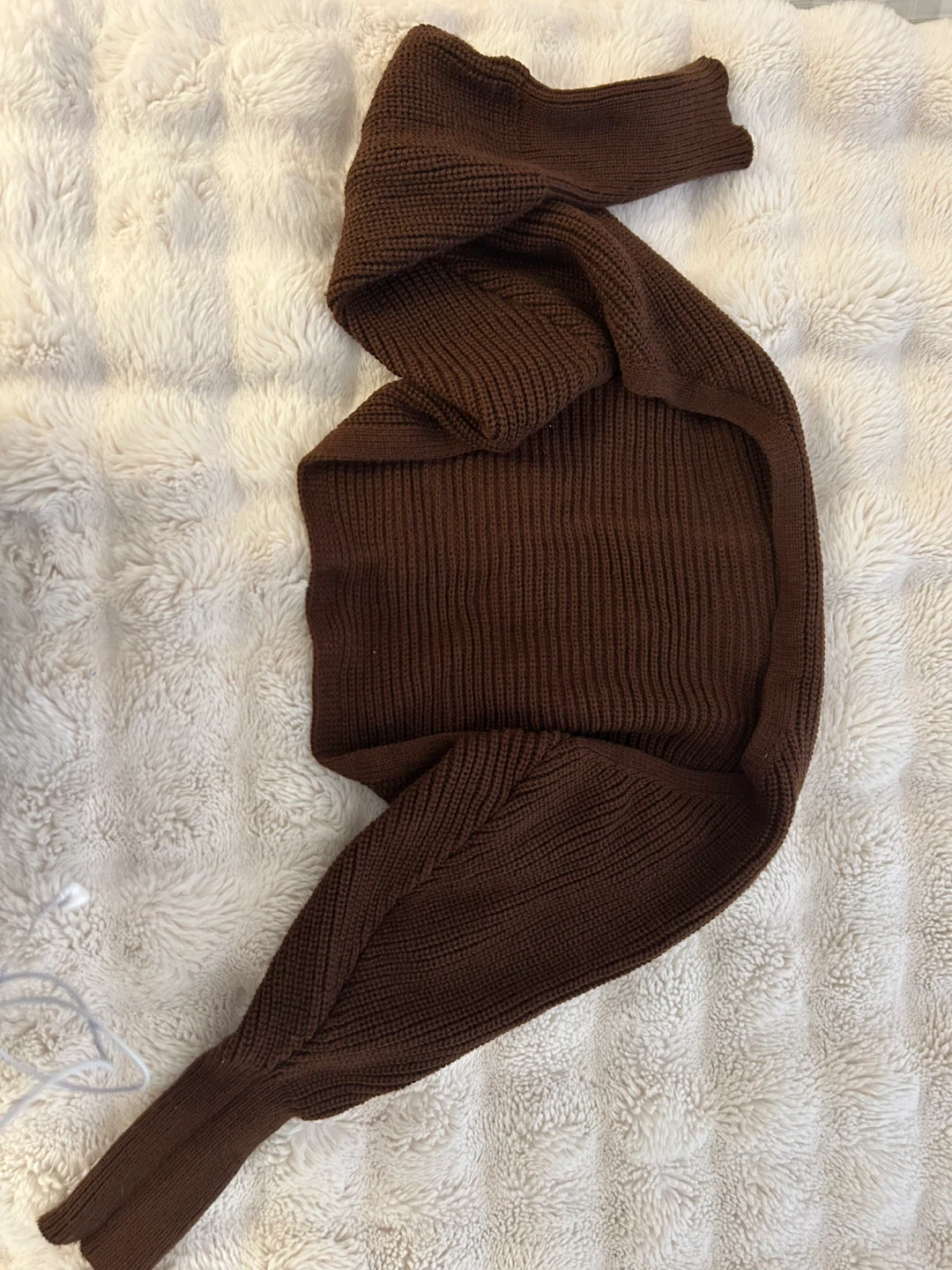Brown Ribbed Knit Cropped Cardigan - photo 2