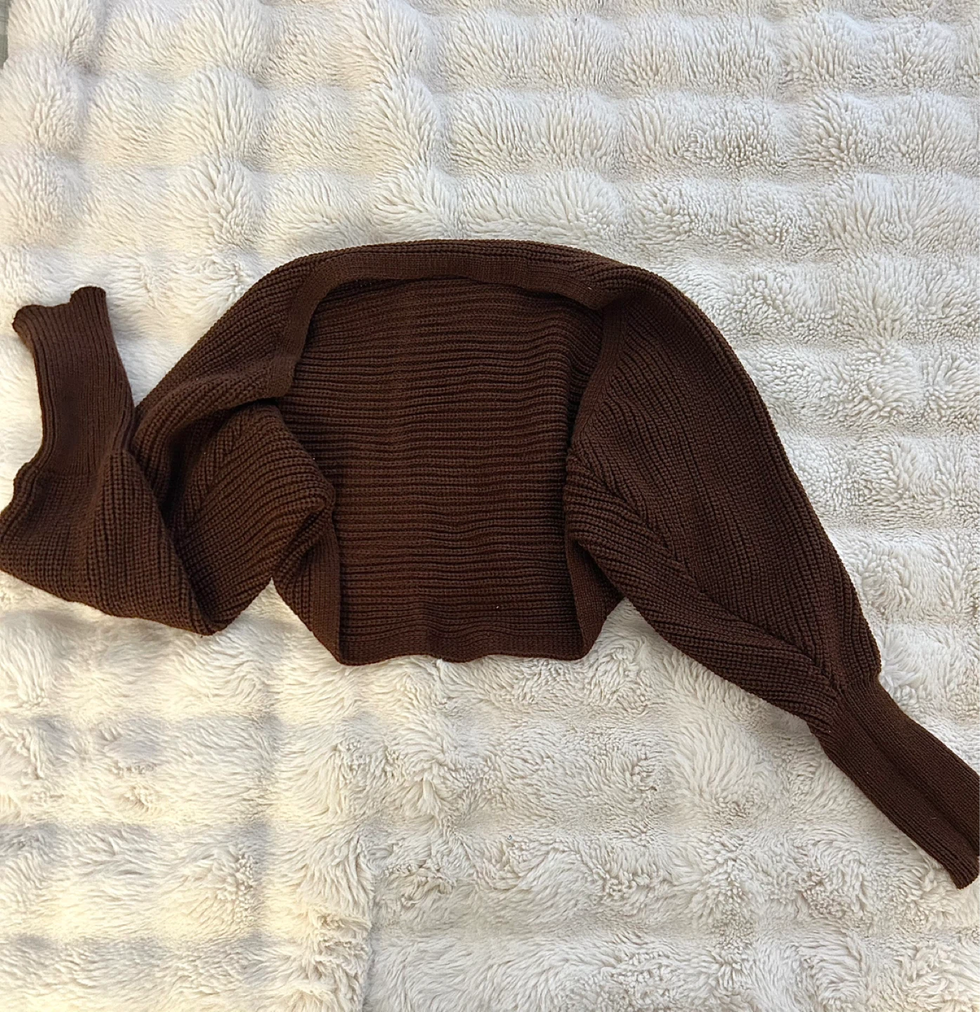 Brown Ribbed Knit Cropped Cardigan