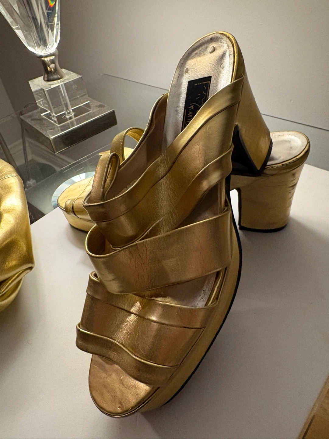 Gold Metallic Platform Sandals and Matching Drawstring Bag - photo 2