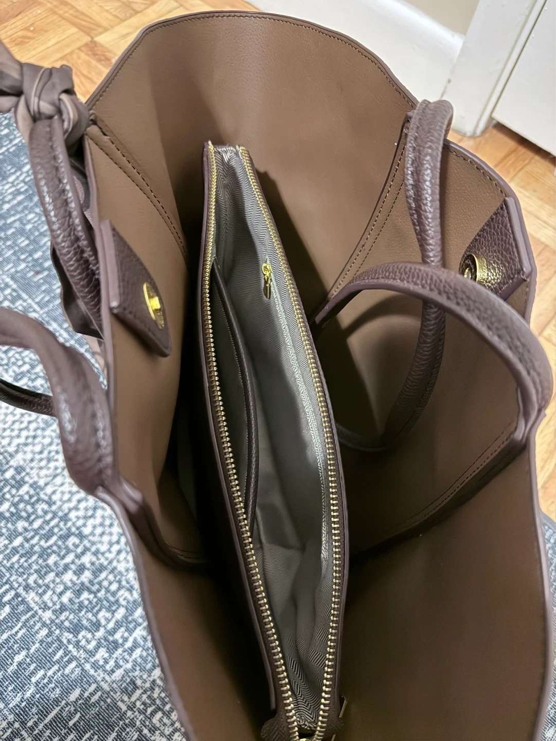 Brown Faux Leather Tote Bag with Scarf and Pouch - photo 4