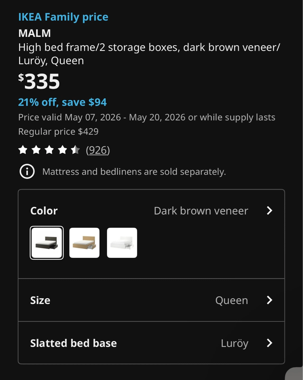 IKEA MALM Queen High Bed Frame with 2 Storage Boxes - Dark Brown - photo 2