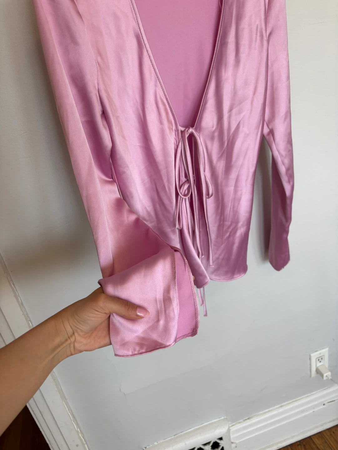 Zara Pink Satin Tie Front Blouse S - photo 3
