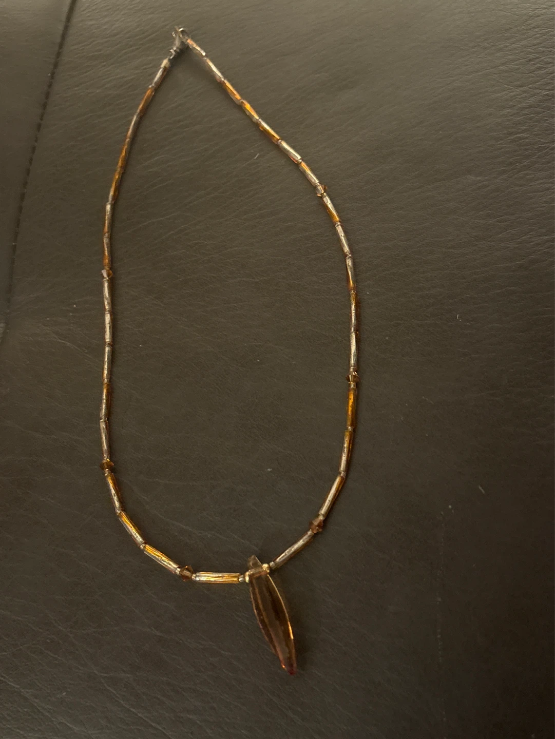 Beaded Necklace with Amber Pendant