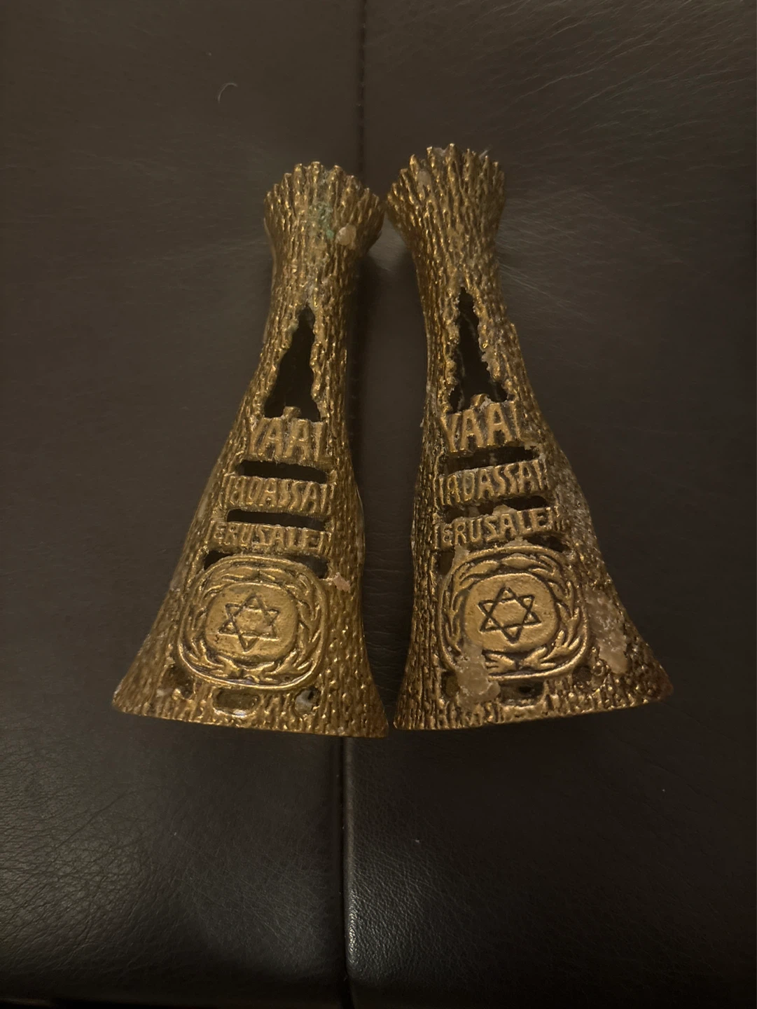 Pair of Vintage Brass Menorah Candlestick Holders Jerusalem - photo 2