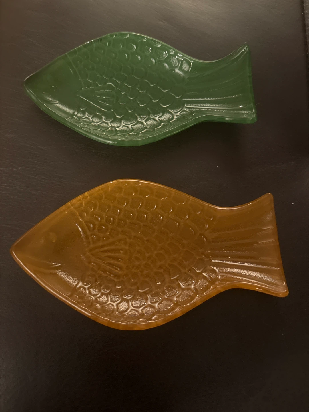 Set of 2 Fish Shaped Dishes - Green and Amber