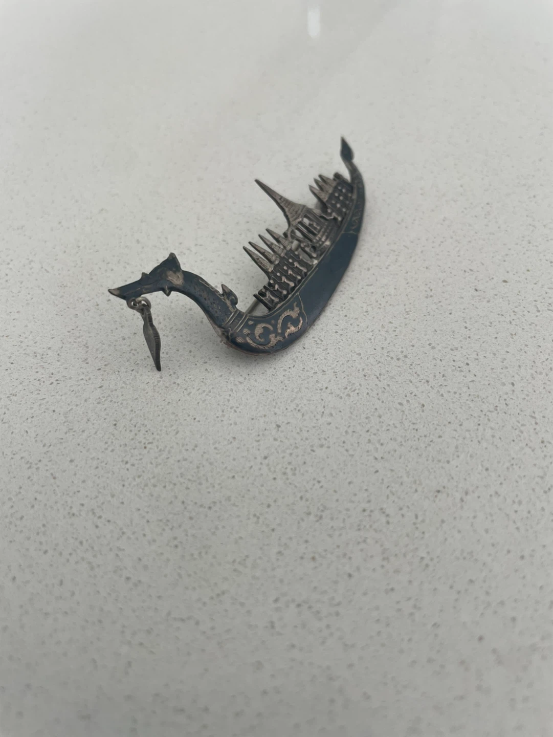 Sterling Silver Dragon Boat Brooch - photo 2