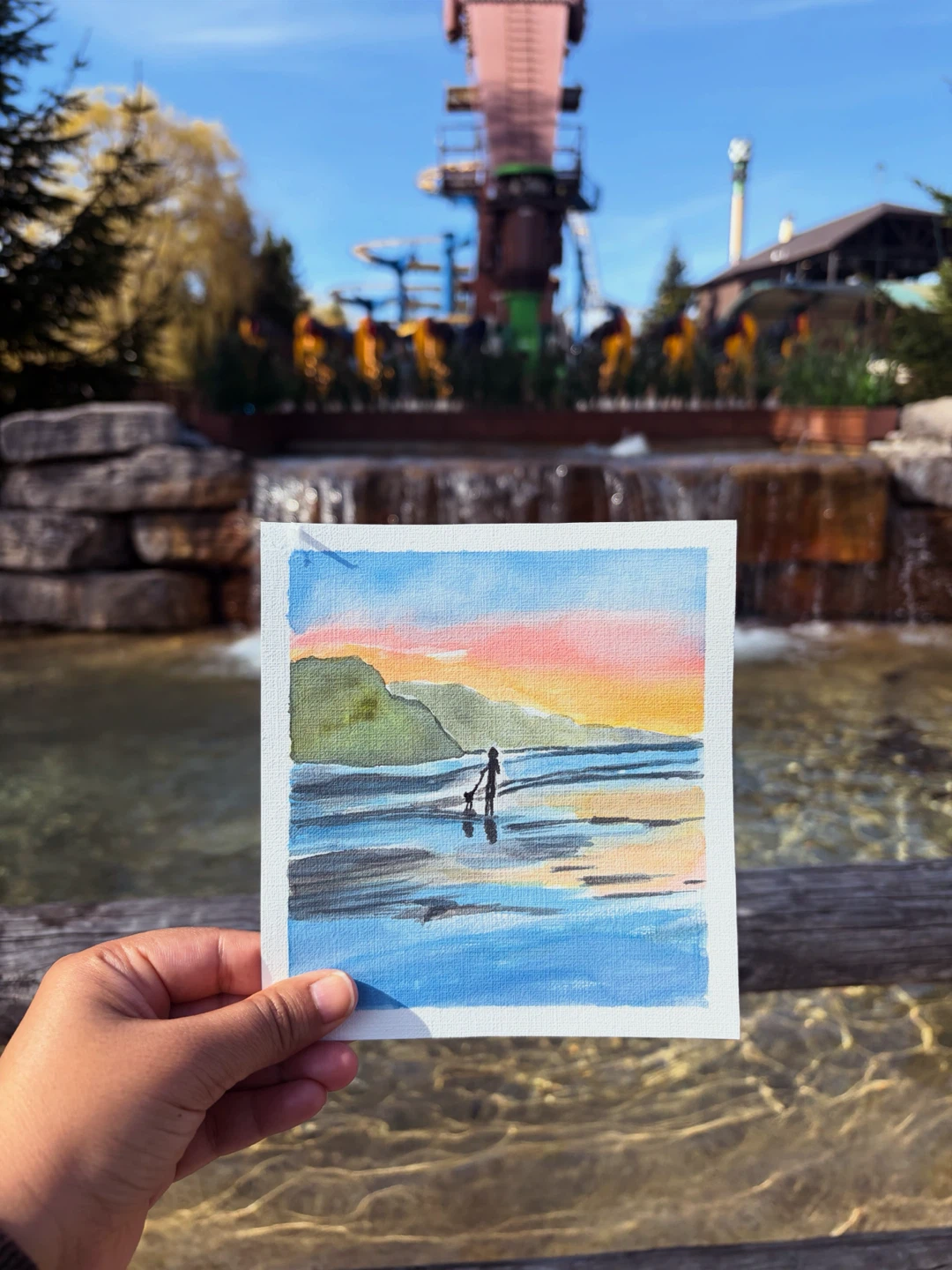 Original Mini Watercolor Beach Sunset Painting