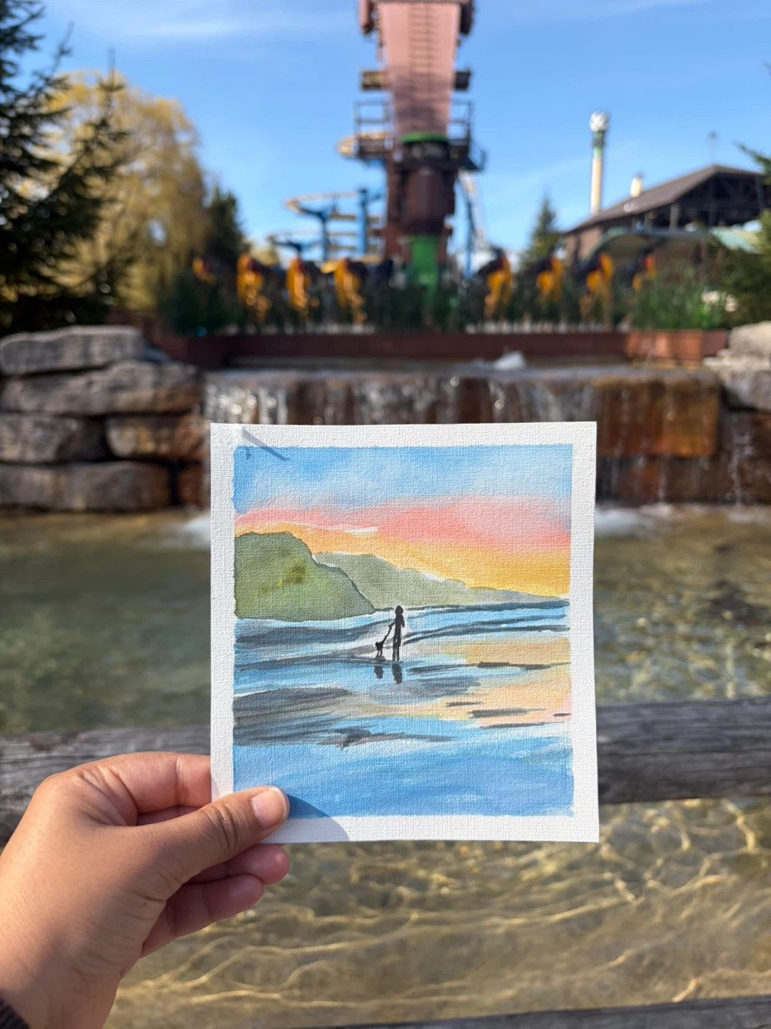 Original Mini Watercolor Beach Sunset Painting - photo 3