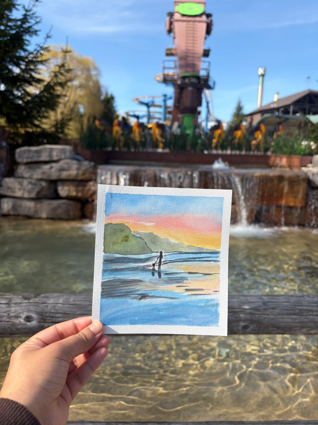 Original Mini Watercolor Beach Sunset Painting - photo 2