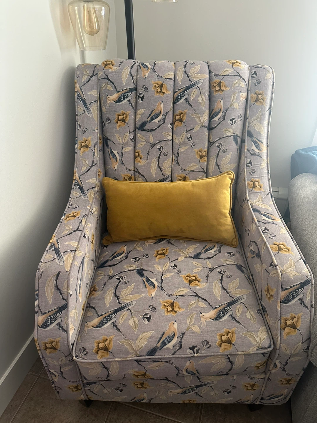 Wingback Accent Chair with Bird and Floral Print - photo 3