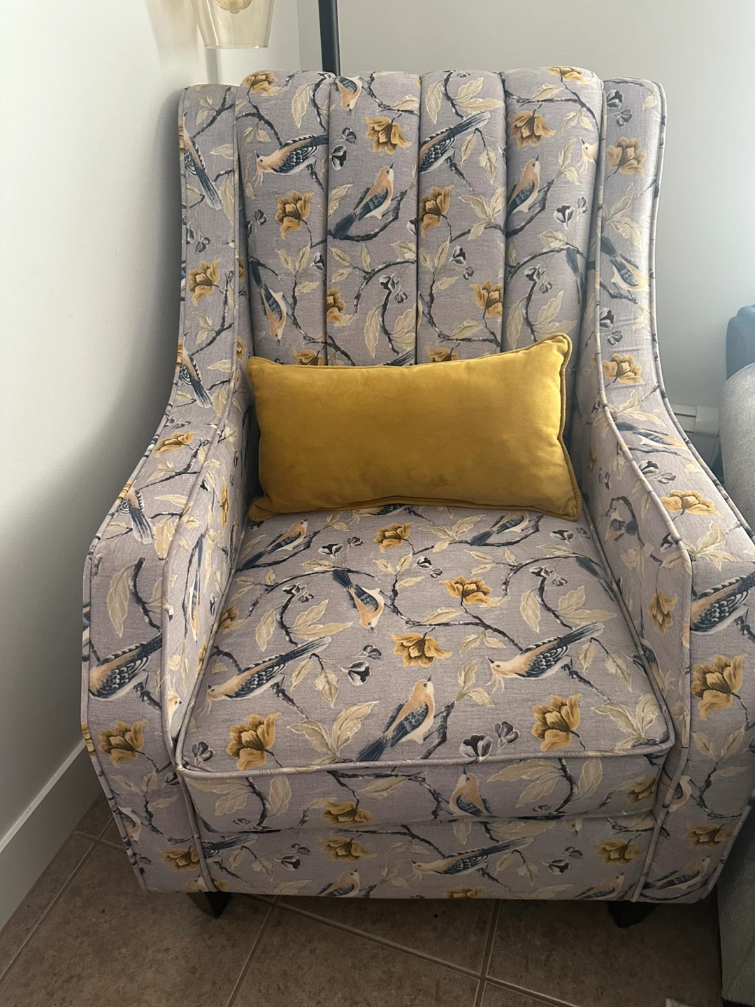 Wingback Accent Chair with Bird and Floral Print