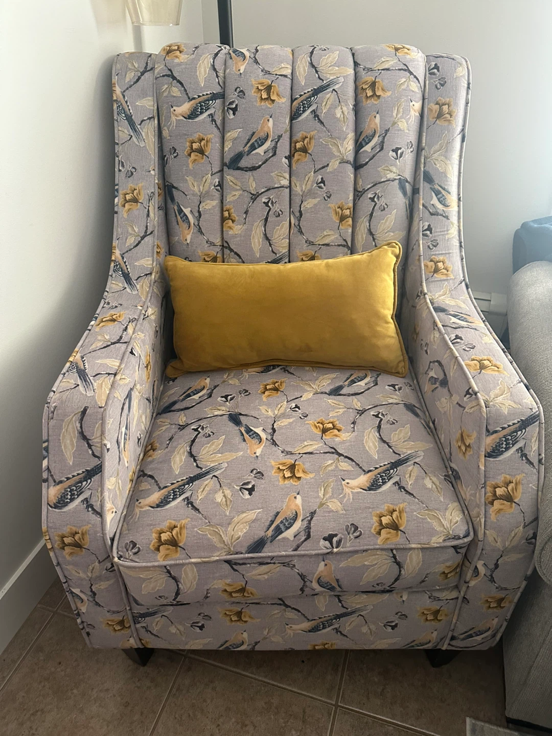 Wingback Accent Chair with Bird and Floral Print - photo 2