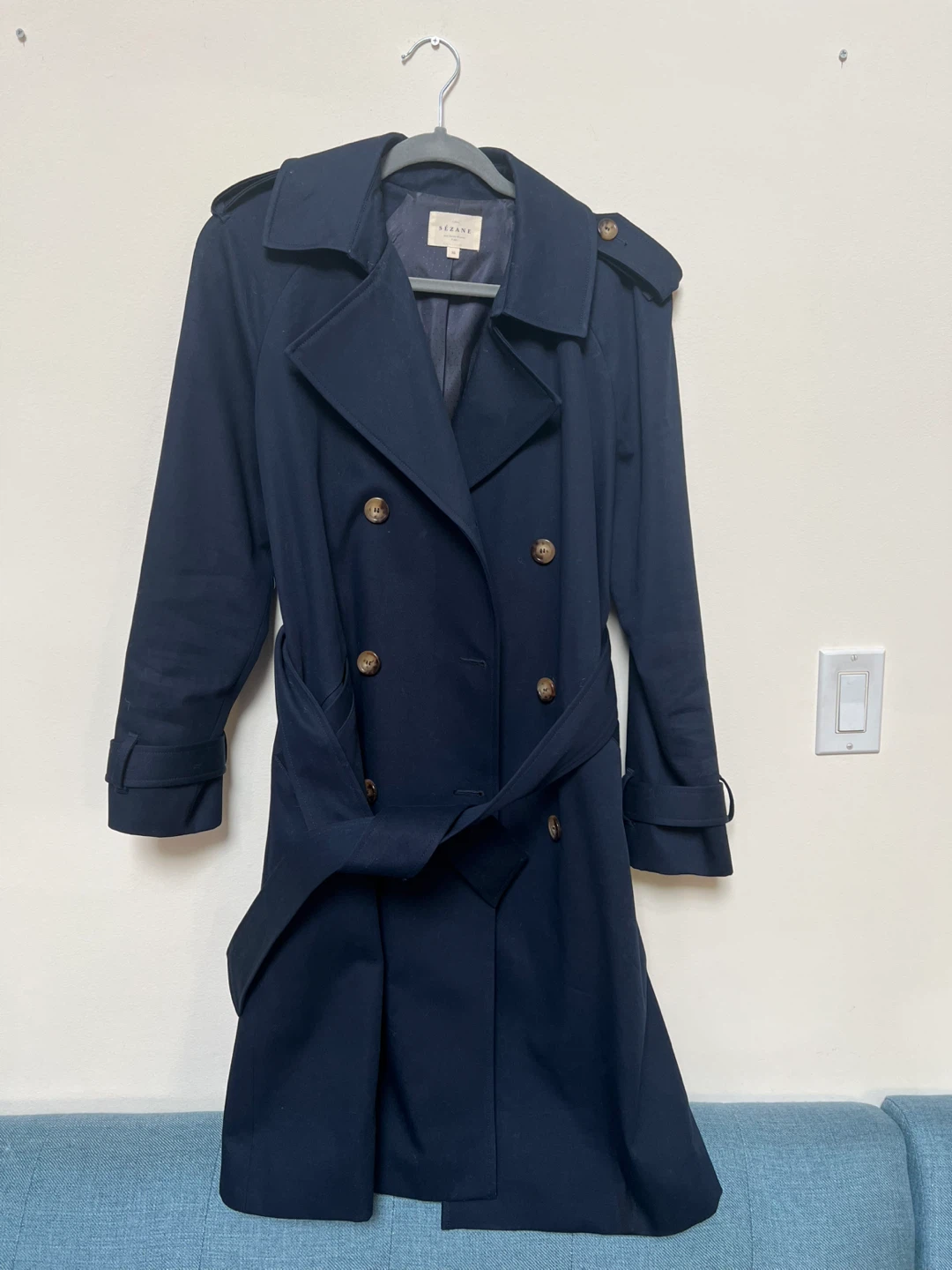 SÉZANE Navy Double-Breasted Trench Coat