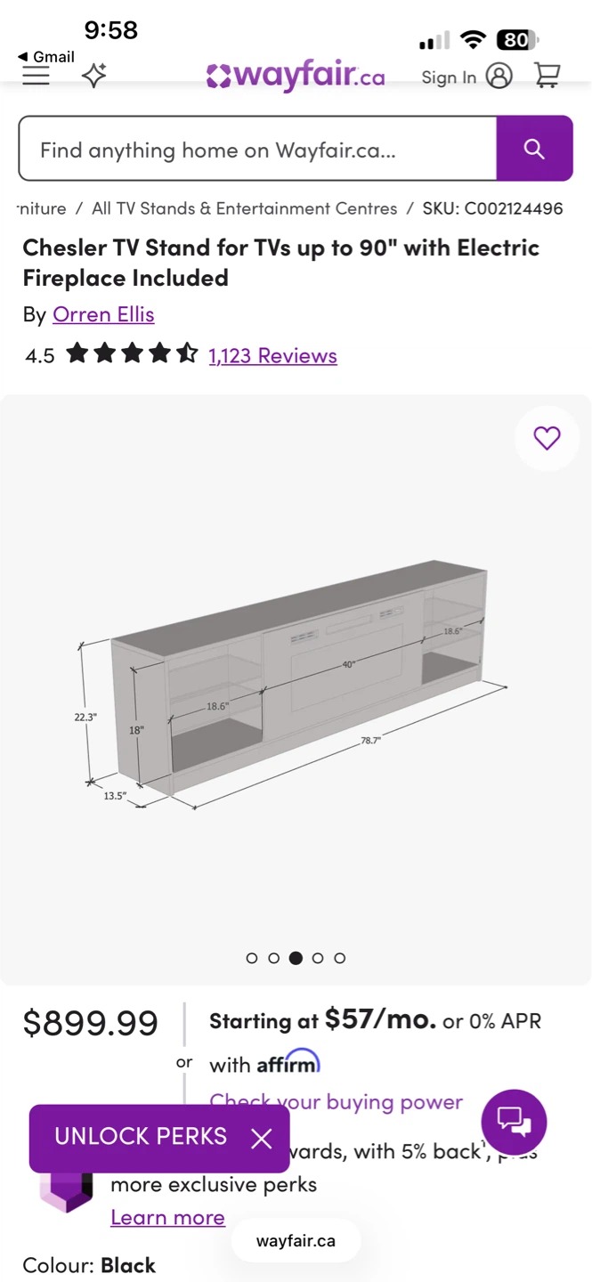 Chester TV Stand with Electric Fireplace (Black)