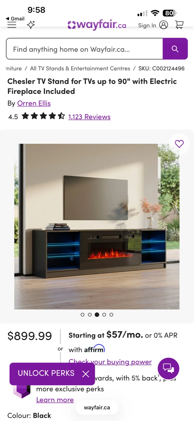 Chester TV Stand with Electric Fireplace (Black) - photo 3