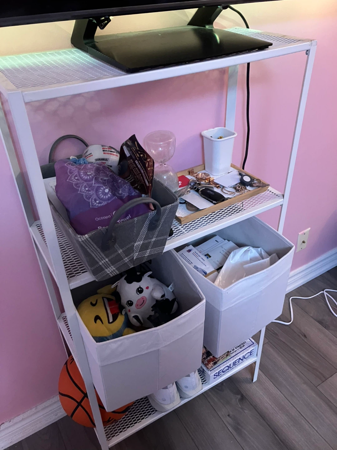 White metal shelving unit