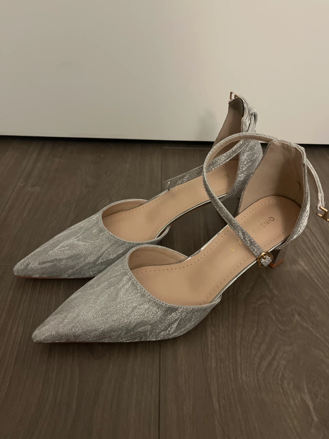 Silver Glitter Ankle Strap Heels