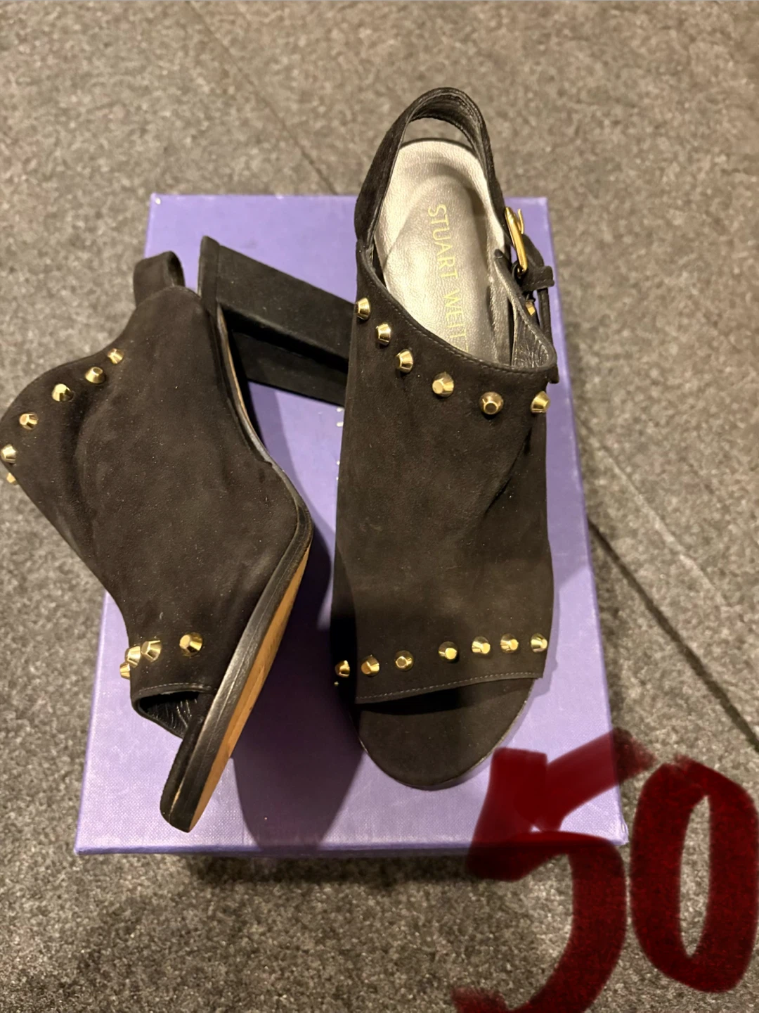 Stuart Weitzman Black Suede Studded Heels