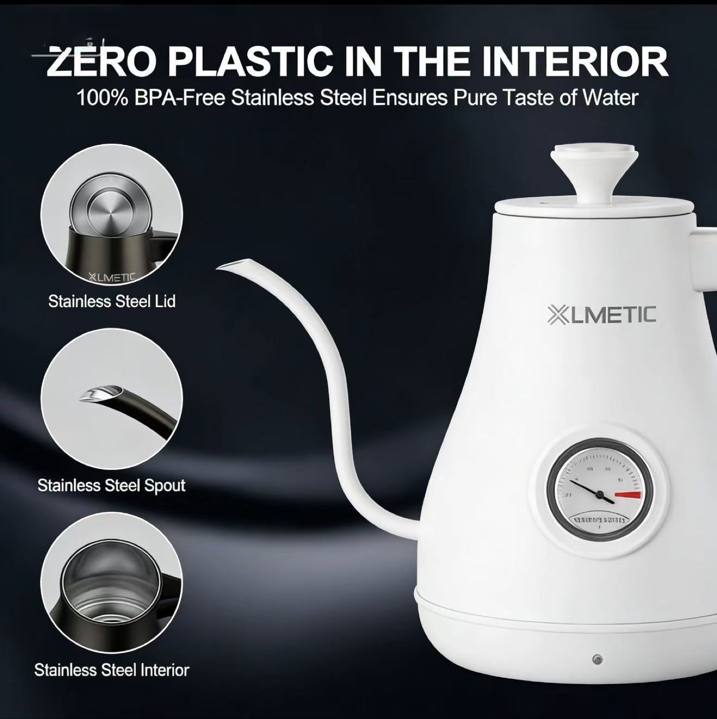 XLMETIC White Gooseneck Kettle with Thermometer - photo 5