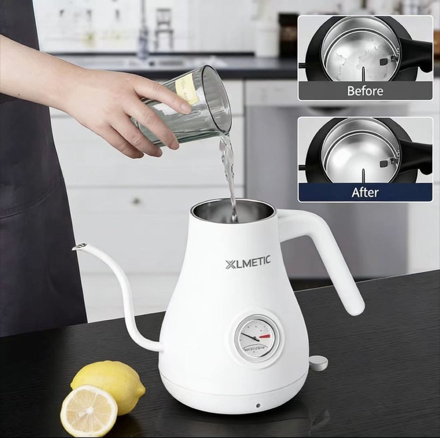 XLMETIC White Gooseneck Kettle with Thermometer - photo 3
