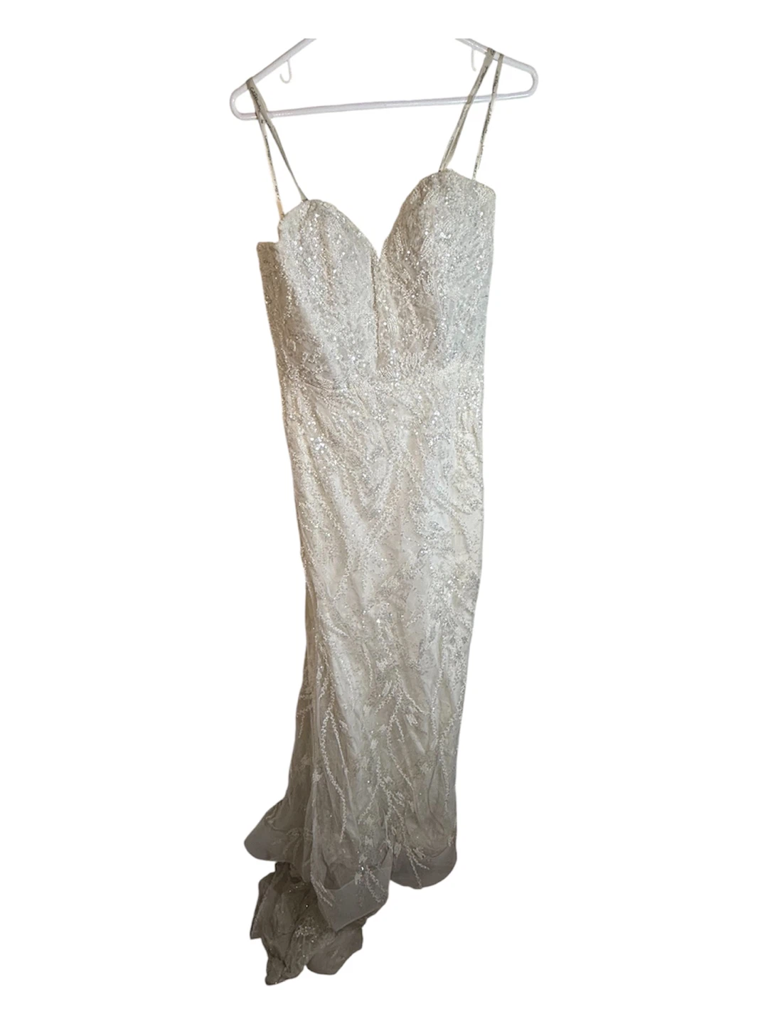 White Strapless Beaded Wedding Dress with Train - photo 4