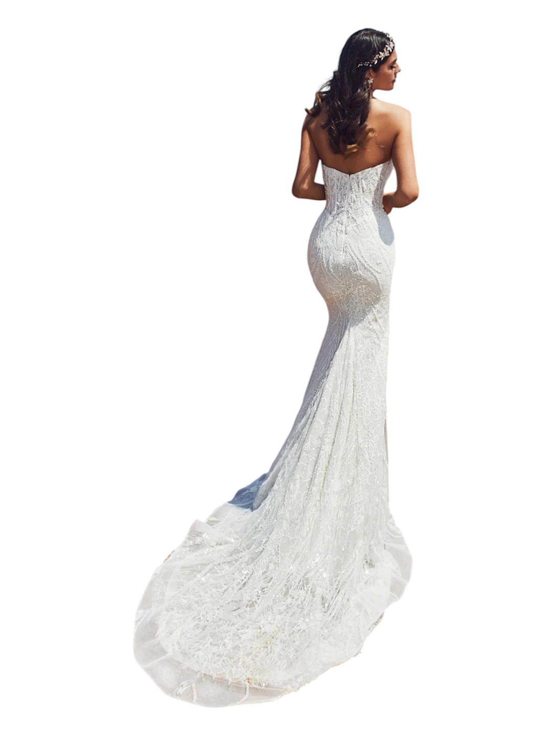 White Strapless Beaded Wedding Dress with Train - photo 3