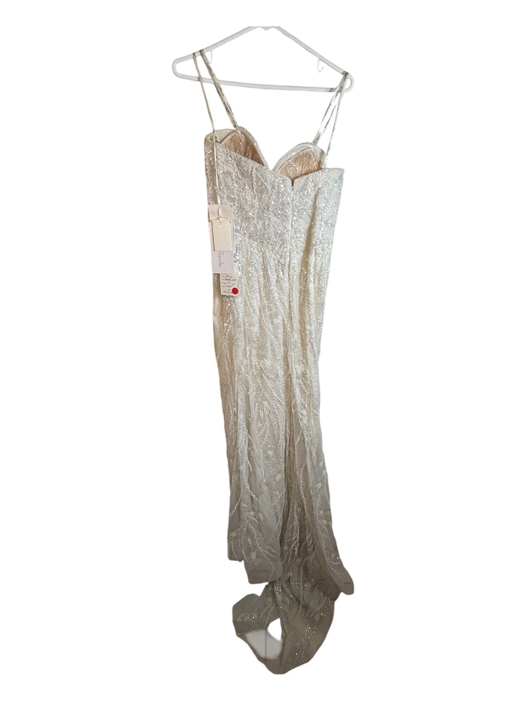 White Strapless Beaded Wedding Dress with Train - photo 5